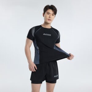 เซ็ทชุดว่ายน้ำชาย เสื้อและกางเกง ผ้าแห้งเร็ว กระชับไม่อึดอัด กางเกงสองชั้น